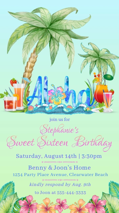 Girl's Sweet 16 Summer Theme Invitation Instagram Story template