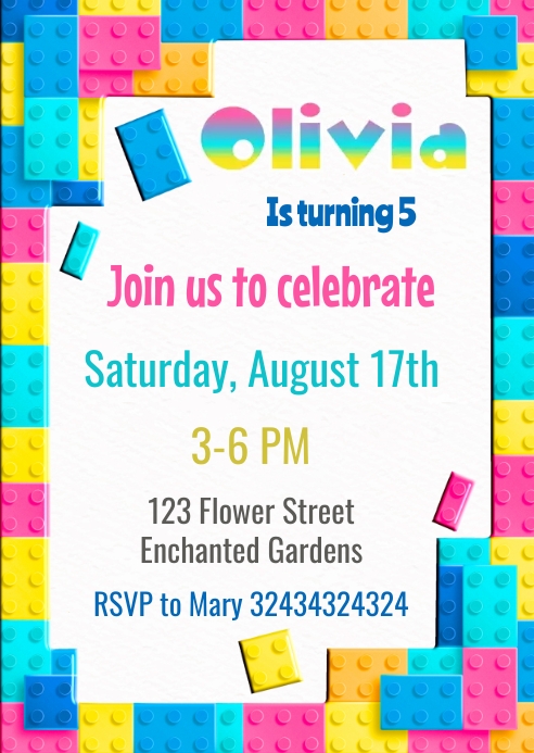 Invitation Block Design girl Building Blocks Invitation Template | PosterMyWall