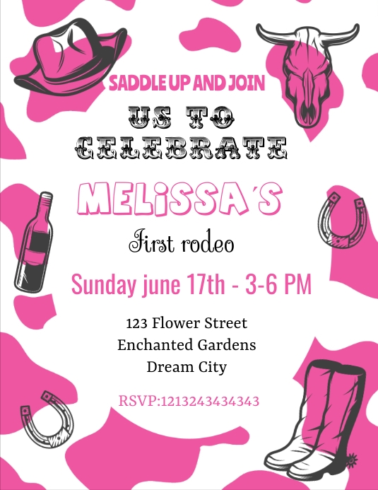 Girl FIRST RODEO Invitation Template | PosterMyWall