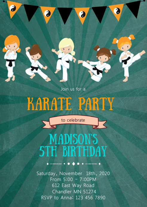 Plantilla De Invitaci n De Fiesta De Cumplea os De Karate De Ni a  Plantilla De Invitaci n De Fiesta De Cumplea os De Karate De Ni a