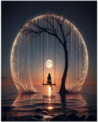 Girl on swing under moonlight fantasy scene Instagram Portrait template