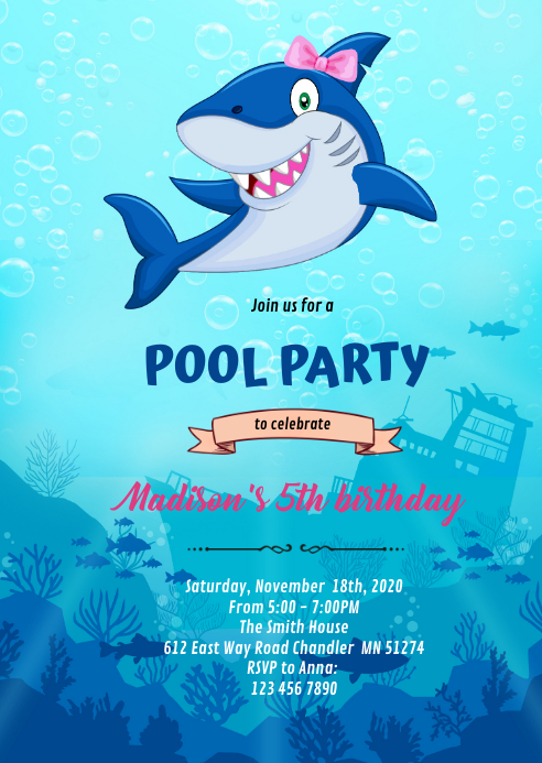 Modele Invitation D Anniversaire De Piscine De Requin De Fille De Postermywall Modele Invitation D Anniversaire De Piscine De Requin De Fille De Postermywall