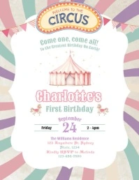 Girls Carnival pastel Birthday Invitation Tem Flyer (US Letter) template