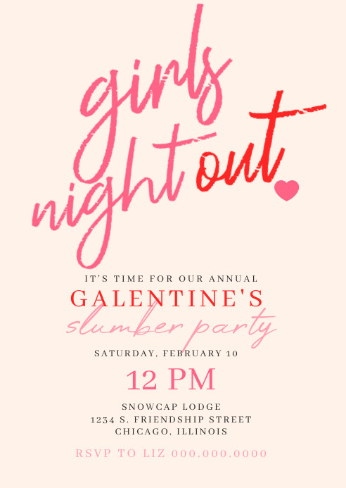 Girls Night Galentine's Day Invitation A6 template