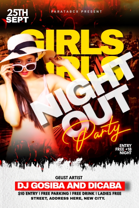 girls night out party flyer Transparent 4 stopy × 6 stóp template