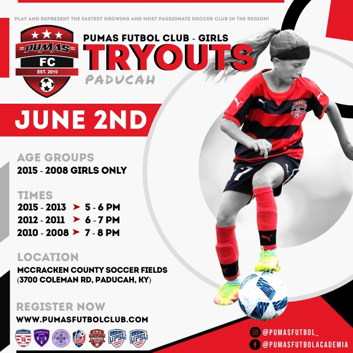 Girls Soccer Tryouts Template | PosterMyWall