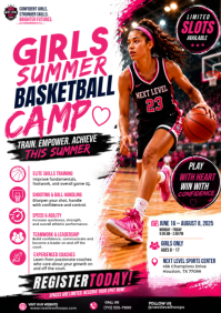 Biały Girls Summer Basketball Camp A4 Template