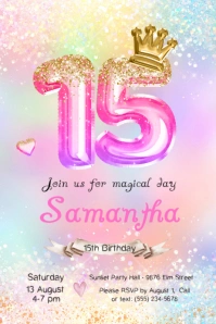 GLITTER 15TH birthday invitation Banner 4' × 6' template