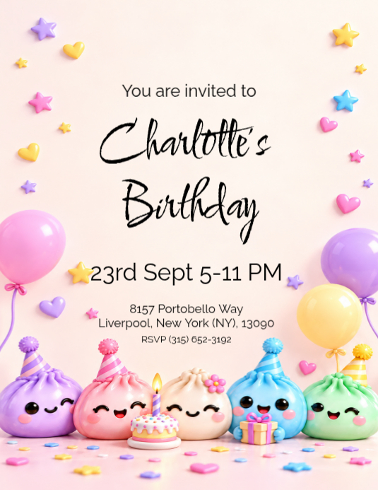 Glitter Dumpling Birthday Party Invitation Template | PosterMyWall