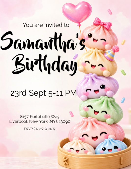 Glitter Dumpling Birthday Party Invitation Template | PosterMyWall