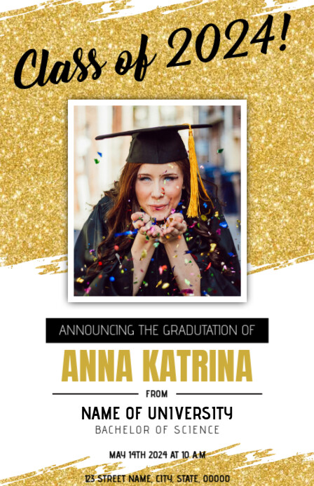 Glitter Gold Graduation Card Template | PosterMyWall