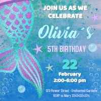 Glitter Mermaid Birthday Invitation Instagram Post template