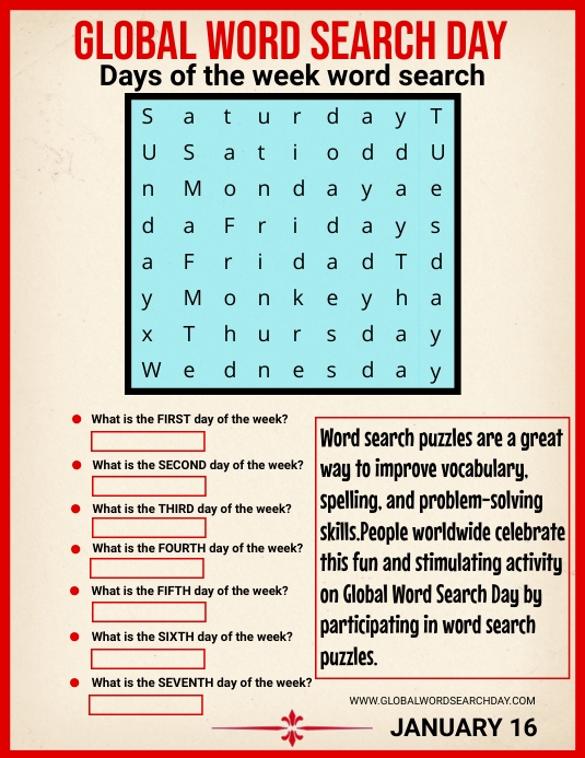 Global Word Search Day,Word search game Flyer (US Letter) template