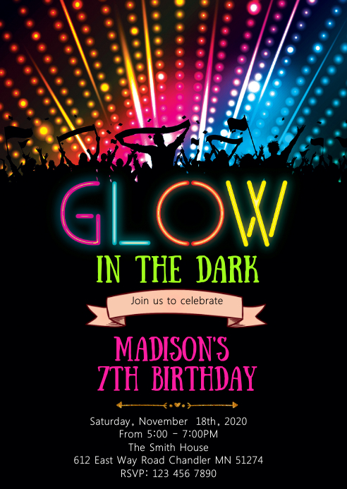 Glow Birthday Party Invitation Template PosterMyWall Glow Birthday Party Invitation Template PosterMyWall