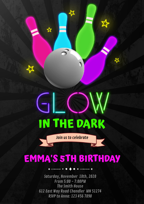 Modele Lueur De Bowling Dans La Invitation D Anniversaire Sombre Postermywall Modele Lueur De Bowling Dans La Invitation D Anniversaire Sombre Postermywall