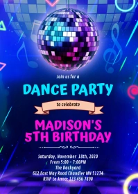 Glow disco dance party A6 template