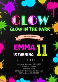 Glow Double Digits Birthday Invitation A6 template