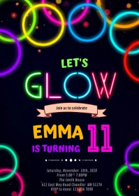 Glow Double Digits Birthday Invitation A6 template