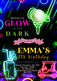 Schwarz Glow in the Dark Birthday Party A6 Template