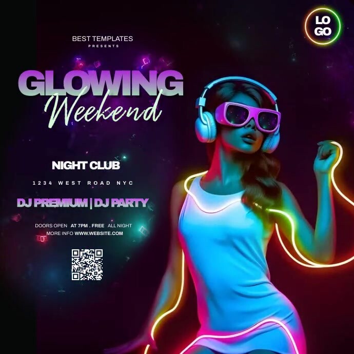 Led Ad Night Copy of glow party night ad design template | PosterMyWall