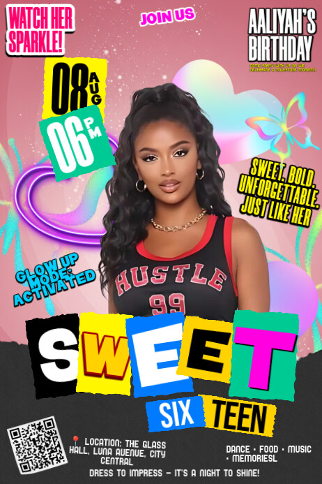 Glow Up Bash Birthday Plakkaat template