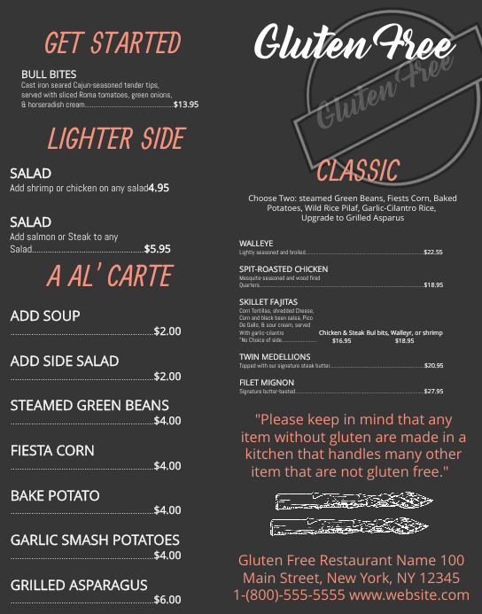 Gluten Free Menu Template | PosterMyWall Gluten Free Menu Template | PosterMyWall