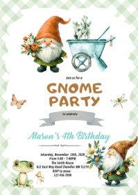 Gnome garden party invitation A6 template