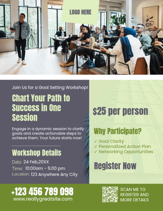 Goal Flyer Examples Plantilla de Goal Setting Workshop — Personal Growth Training Flyer ...