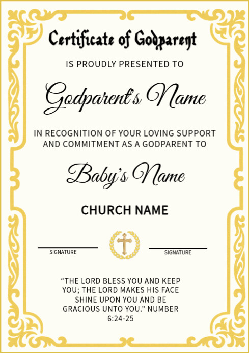 Godparent Certificate Template | Elegant Printable Godparent Appreciation Certificate for Baptism Gi A2