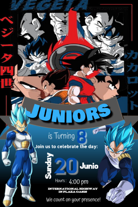 Goku dragón ball Z Vegeta invitation Brithday party temple boy celebration kids Plakat template