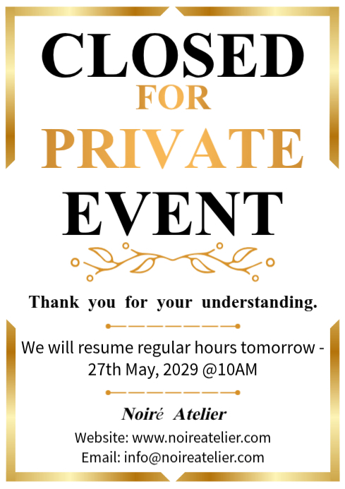 Event Display Notice White Private Event Notice A2 Template | PosterMyWall