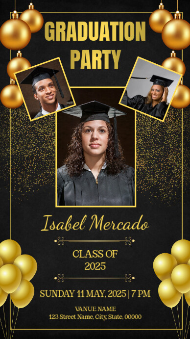 Gold & Black Photo Collage Graduation Story Ekran reklamowy (9:16) template