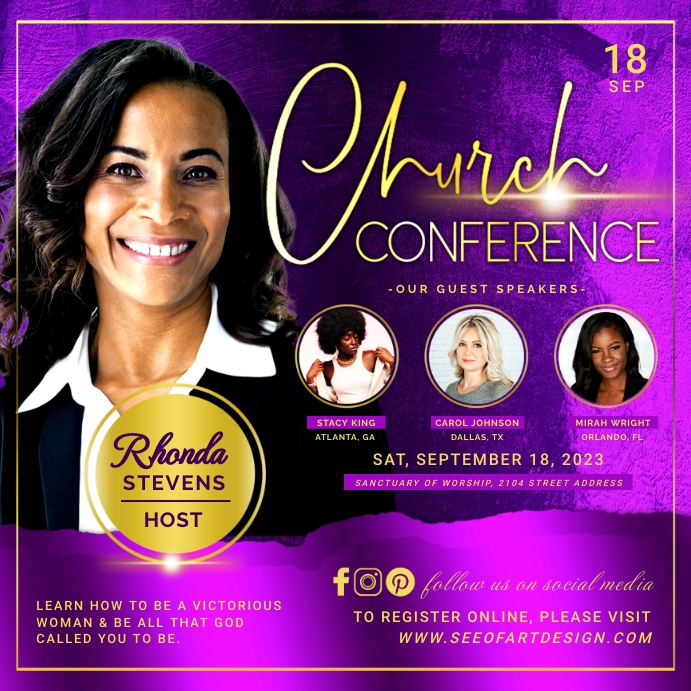 Gold & Purple Professional Church Conference Instagram Post template