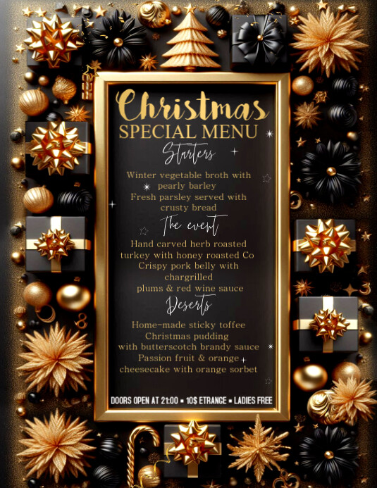 Gold 3d Christmas Menu Flyer (us Letter) template