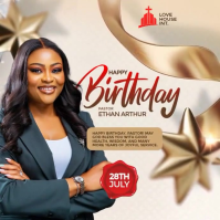 Gold 3D Happy Birthday Template for Social Media Square (1:1)