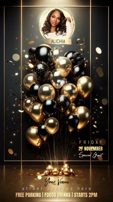 GOLD AND BLACK BIRTHDAY INVITATION Template | PosterMyWall