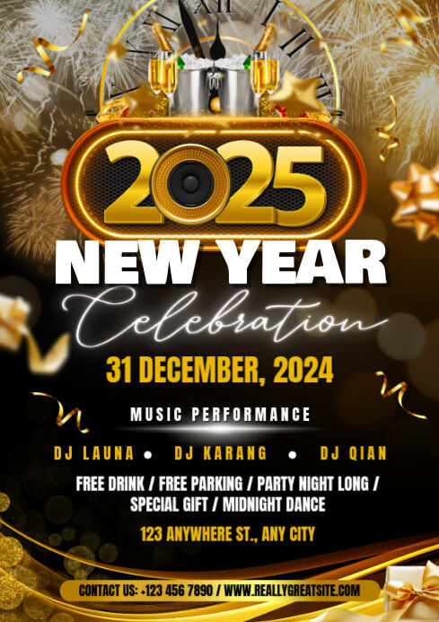Gold and Black Elegant New Year Party Celebration Flyer Template ...