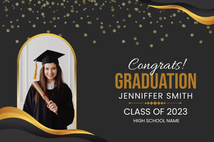 Plantilla de Gold and black Graduation Party Yard Sign | PosterMyWall