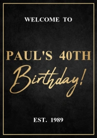 Gold and Black Happy Birthday Welcome Entrance Sign A1 template