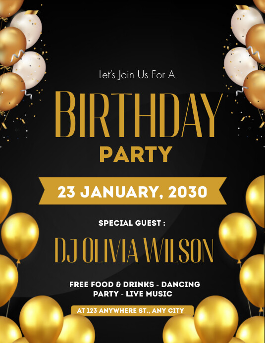 Gold and Black Illustrated Birthday Flyer template