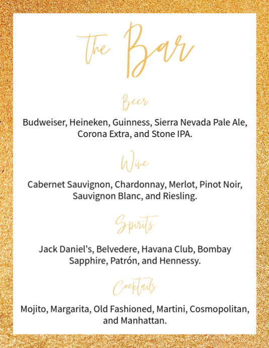 Gold And Black Modern & Minimal Bar Menu Table Sign In Flyer (us Letter) template
