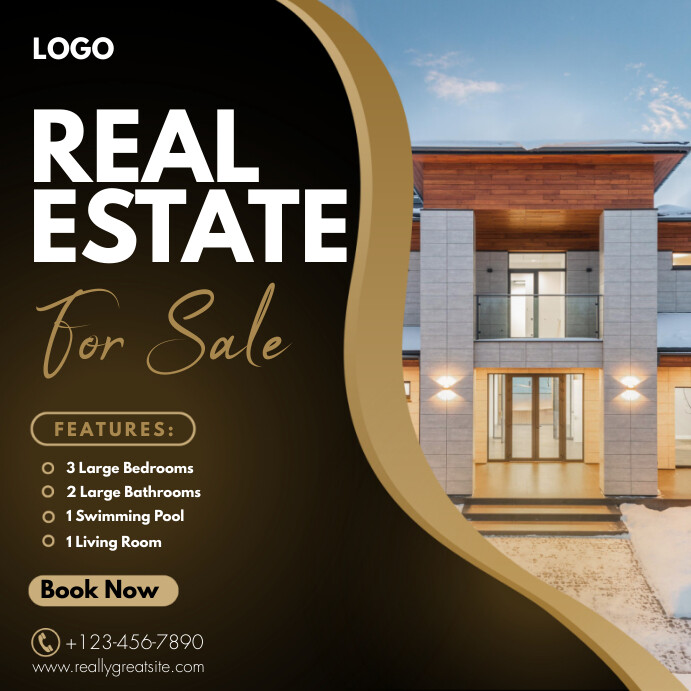 Gold and Black Modern Real Estate For Sale In Template | PosterMyWall