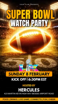 สีดำ Super Bowl Watch Party เรื่องราวบน Instagram Template