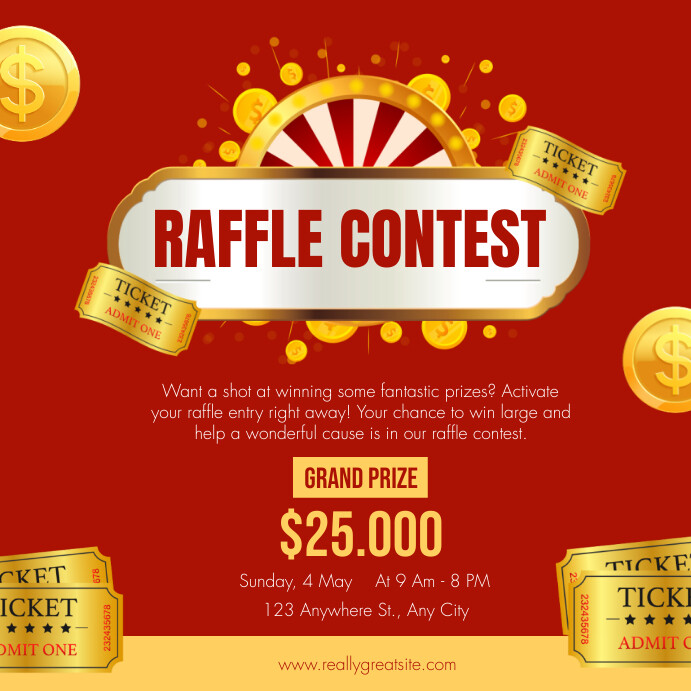 Gold Raffel Gold And Red Illustrated Raffle Contest Insta Template | PosterMyWall