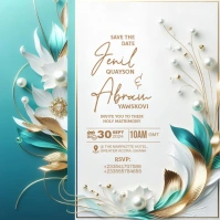 Gold and Turquoise Aqua Blue Wedding Invitation Instagram Post template