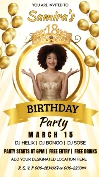 Gold and white 18th birthday party invitation Pantalla Digital (9:16) template