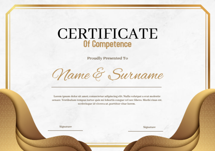 Plantilla de Gold and White Elegant Luxury Certificate of Competence A4 ...