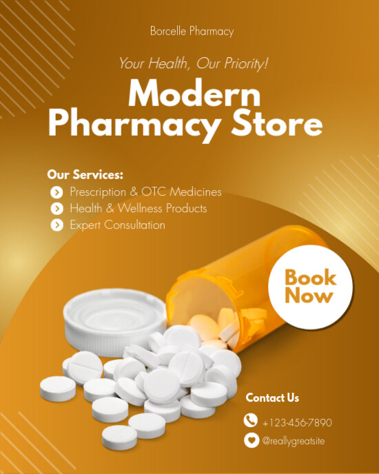 Gold and White Modern Pharmacy Store Promotion Instagram Post template
