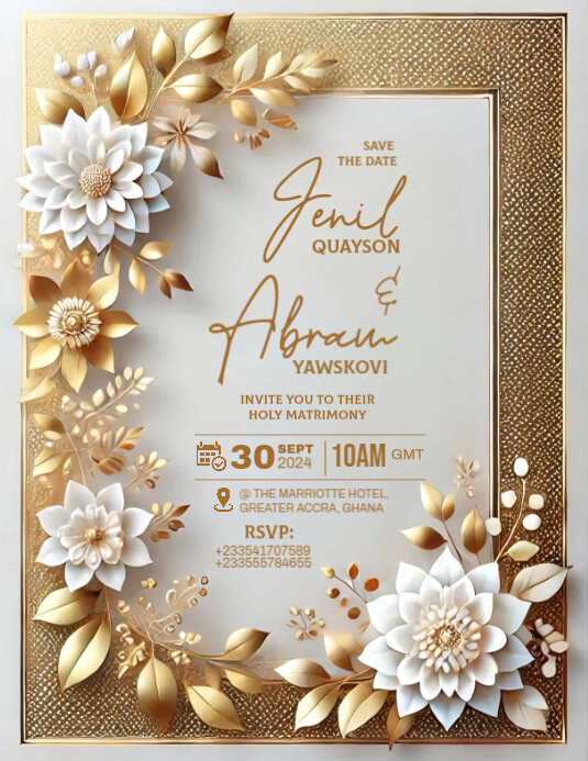 Gold And White Modern Wedding Invitation Pamflet (VSA Brief) template