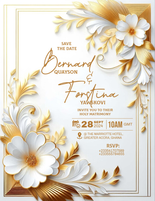 Gold And White Modern Wedding Invitation Pamflet (VSA Brief) template